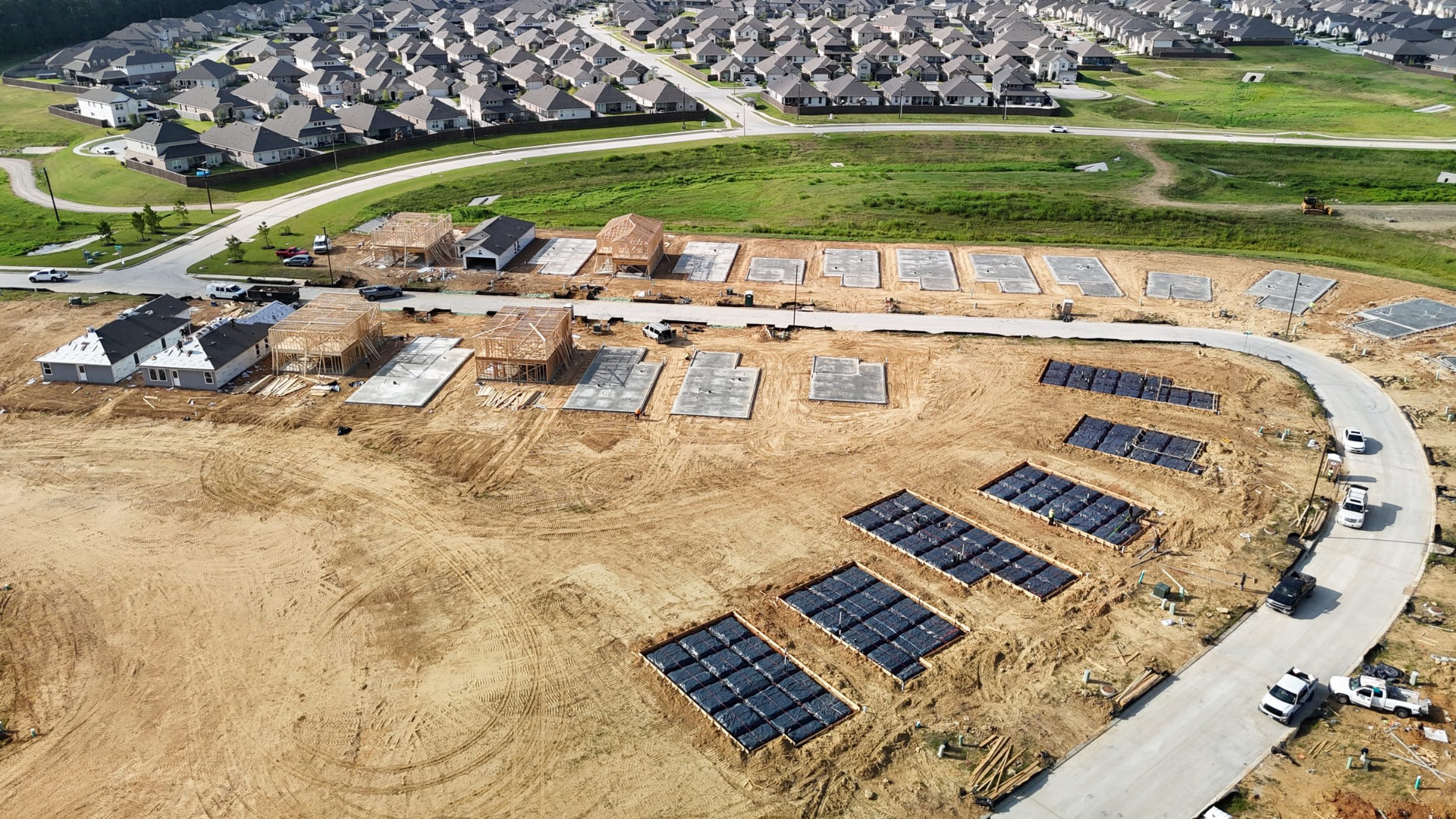 Concrete foundations across a large Texas residential development