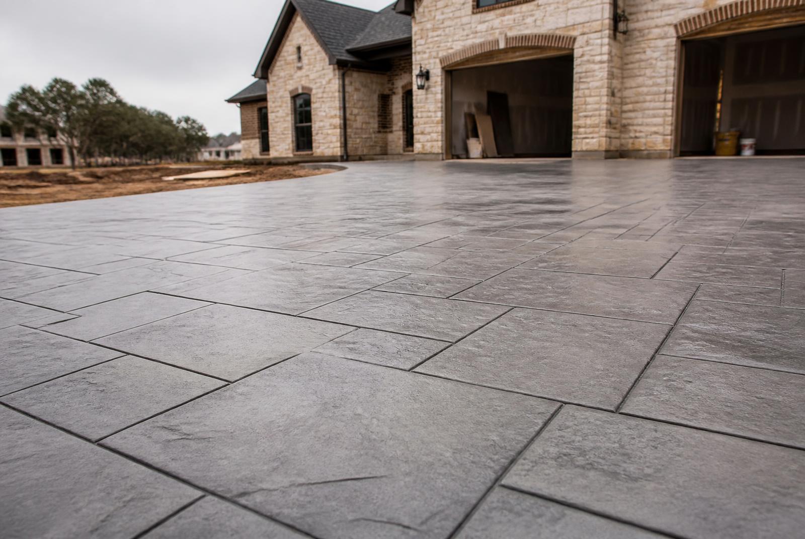 Stamped concrete finish on a residential driveway