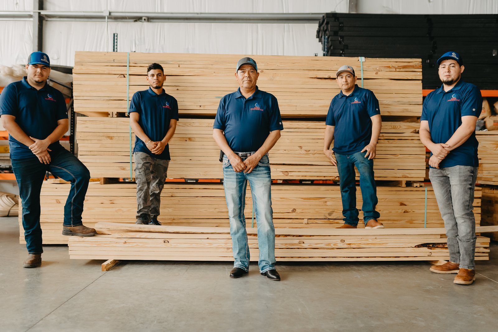 The Lexus Concrete yard and materials team with form lumber in Houston, Texas